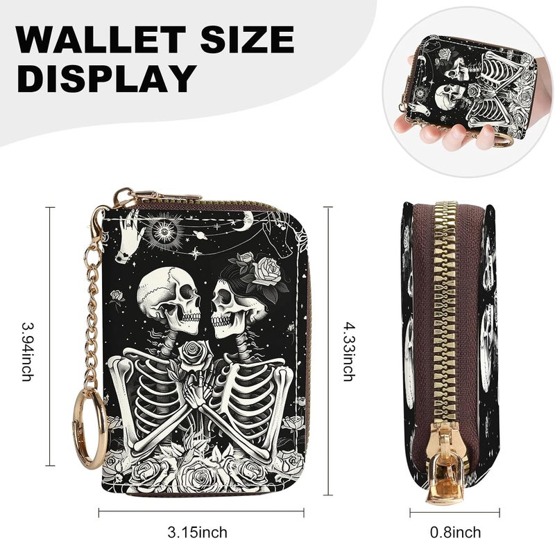 Luoycxy Credit Card Holder for Women,Small Rfid Wallet with Keychain Zipper,Cute PU Leather Card Case Wallet，Accordion Credit Card Wallets Gift,Skeleton Couple - Image 4